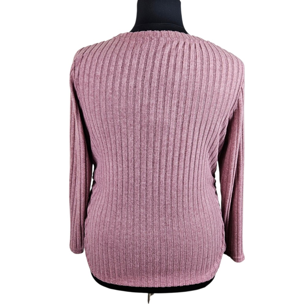 Shein Curve+ Womens 5X V Neck Ribbed Knit Long Sleeve‎ Pullover Top Pink Mauve - Picture 4 of 10